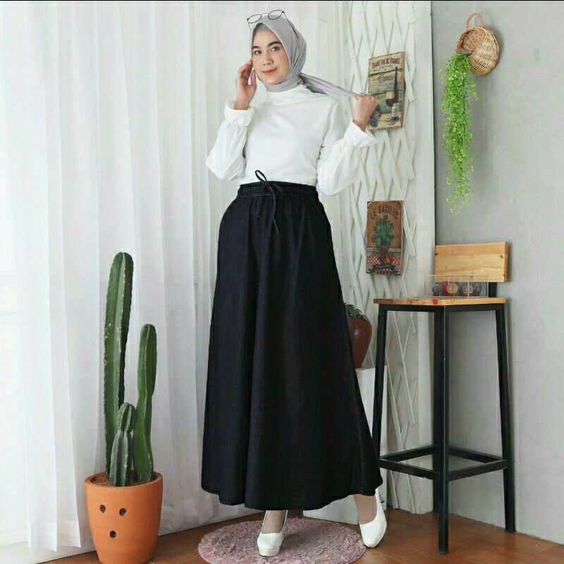 Rok Jeans Jumbo Polosan Tali aktif // Rok Jeans Polosan Jumbo Tali aktif Murah