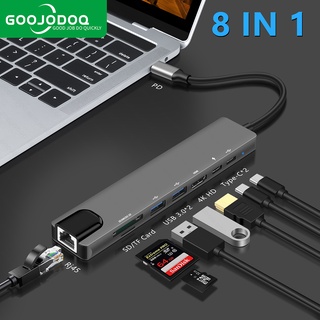 USB C Hub Type-C 3.1 to 4K HDMI-Compatible RJ45 USB SD/TF Card Reader PD Fast Charge 8-in-1 USB Dock