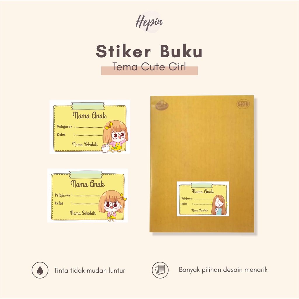 

(30pcs)Stiker buku /pakai nama/custom/ dan label buku pelajaran edisi CUTE GIRL (1)