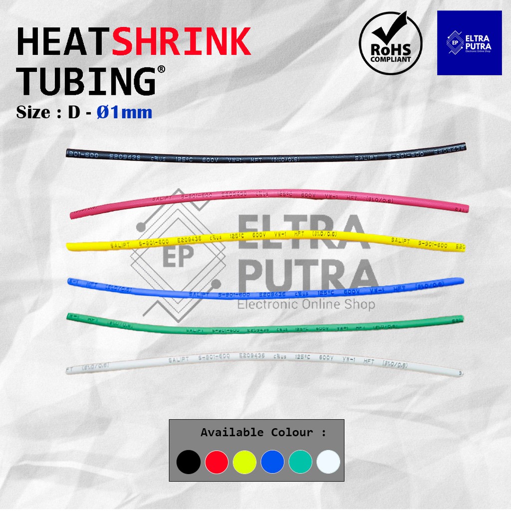 HEATSHRINK 1mm Warna Warni LENGKAP Ecer, Selongsong Selang Bakar ISOLASI BAKAR (1 Meter)