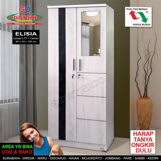 Lemari Pakaian 2 Pintu Full Papan Tebal Warna Putih Doff  