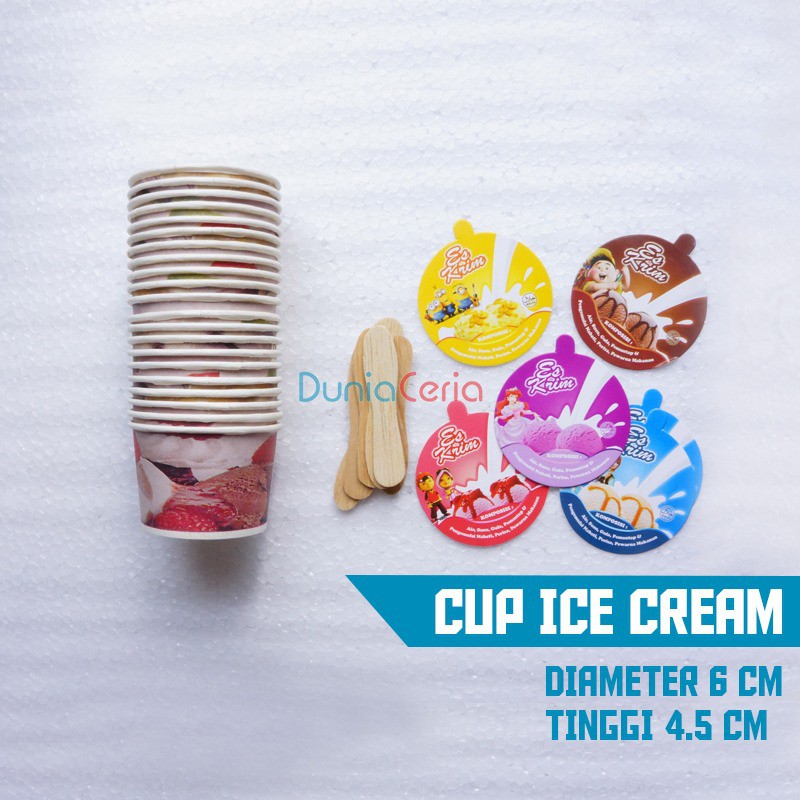 Paper Cup Kertas Es Krim Ice Cream 50 ml Lengkap Tutup Sendok Lengkap