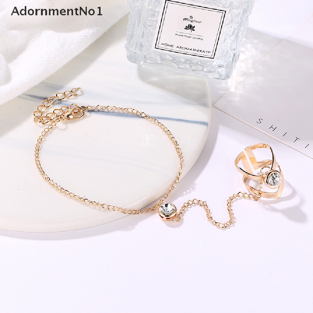 (AdornmentNo1) Gelang Tangan Rantai Aksen Kristal Warna Gold Untuk Perhiasan Wanita