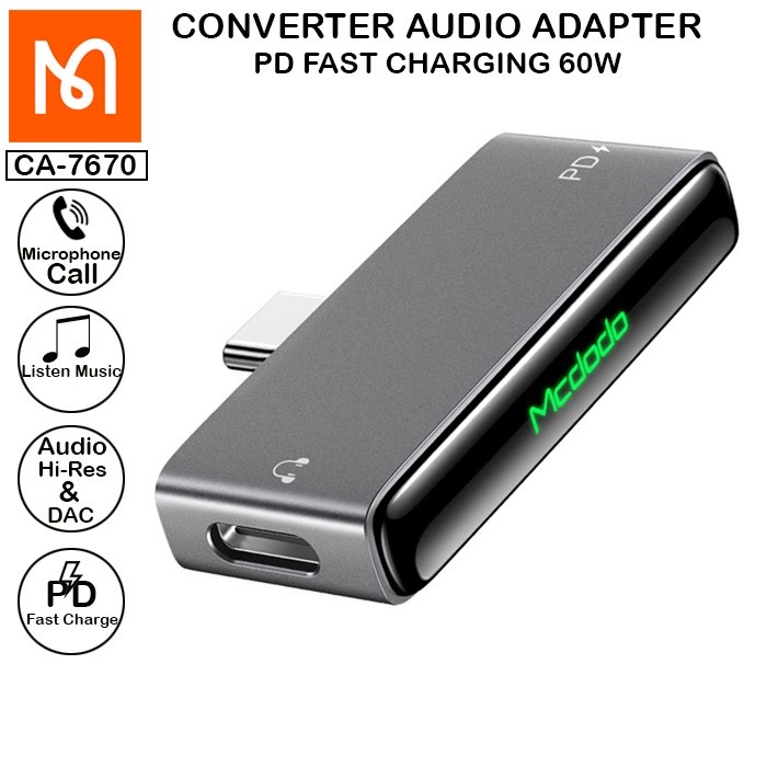 MCDODO CA-7670 CONVERTER ADAPTER USB TYPE C TO DUAL TYPE C PD CHARGING + AUDIO + CALL