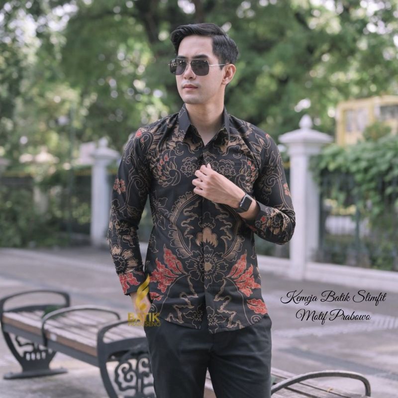 Prabowo Hem Batik Pria Kemeja Lengan Panjang Slimfit Original Asli Batik Prabuseno Full Furing Erro 