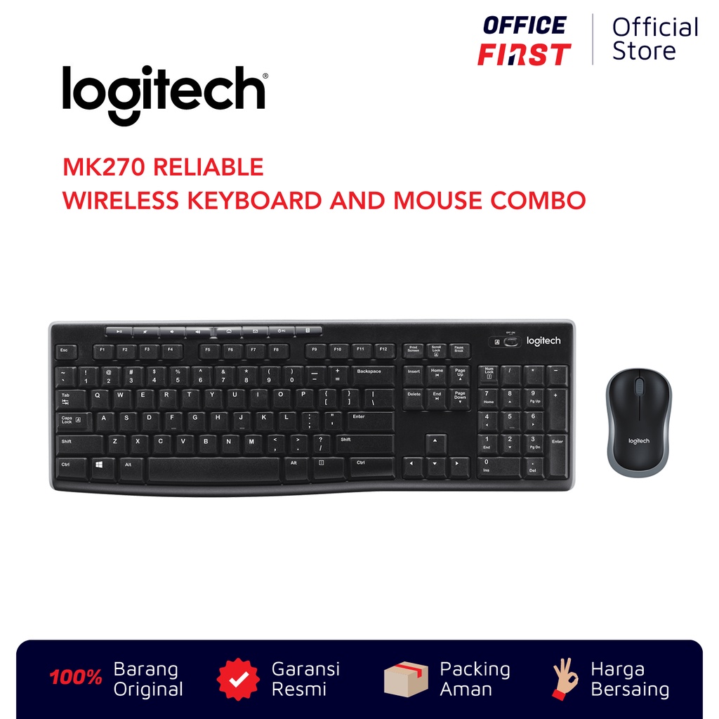 Logitech MK270R Wireless Keyboard Mouse Combo Multimedia Keys MK 270 R