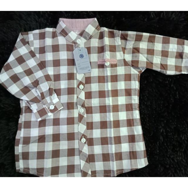 Kemeja anak lengan panjang coklat putih OSHKOSH B'GOSH