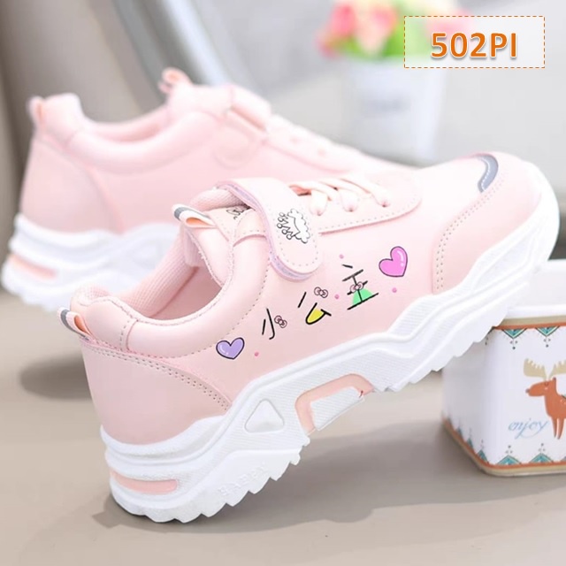 Sepatu Sneakers Anak Lovely Cewek Cowok Hitam Pink Putih (502)