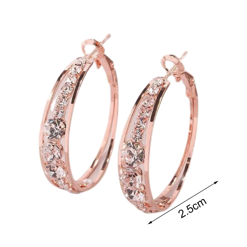 Hu Hu Hu Hu Hu Alat Bantu Pasang Kacamata♡ 1 Pasang Anting Hoop Berlian Imitasi Bentuk Lingkaran Warna Rose Gold Untuk Wanita