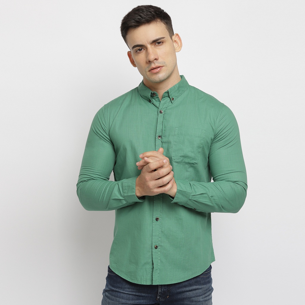 Concept Kemeja Pria Basic Lengan Panjang Katun Magnum - Green