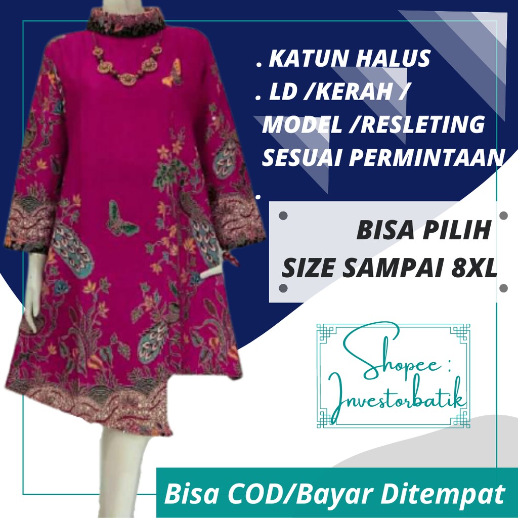 BAJU ATASAN BATIK TUNIK DRESS KERJA WANITA MODERN JUMBO BATIK WANITA LENGAN PANJANG BERKWALITAS