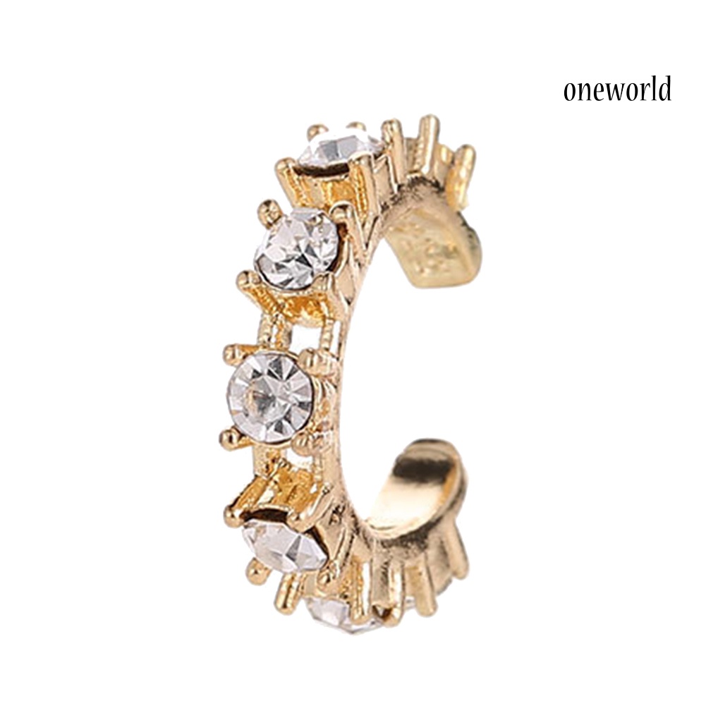 OW@ 1Pc Women Fashion Rhinestone Ear Clip on Cuff Earrings Non-Piercing Jewelry