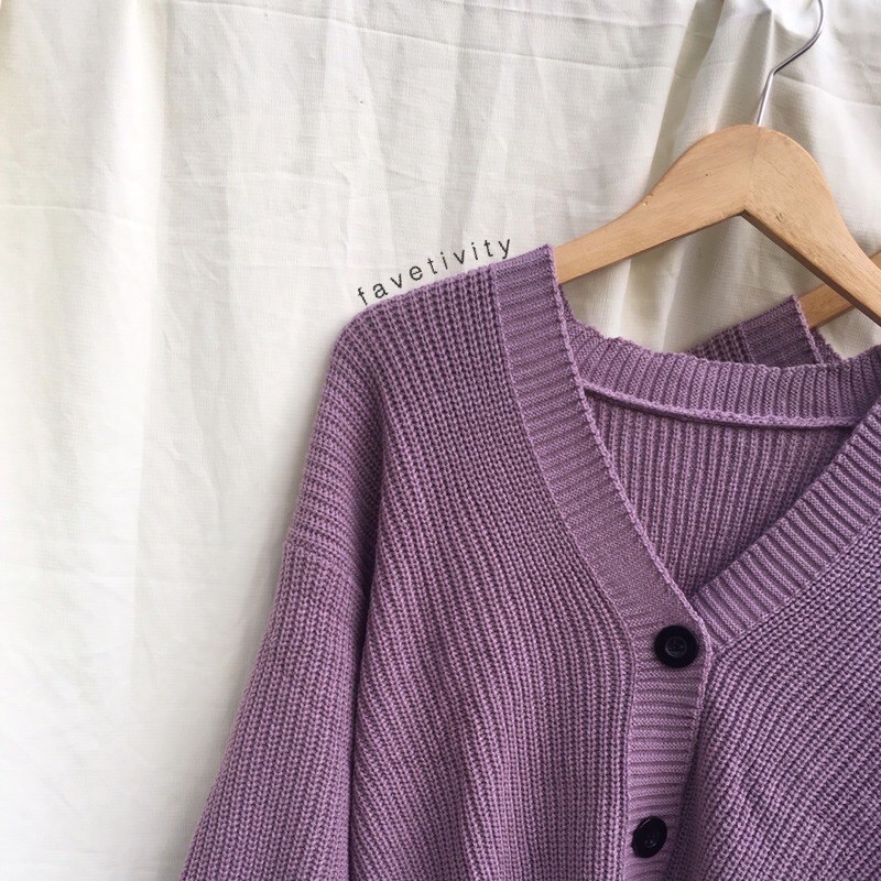Bailey Knit Cardigan Premium Rajut Tebal (lilac, softmocca, mocca, grey)-Dusty Lilac