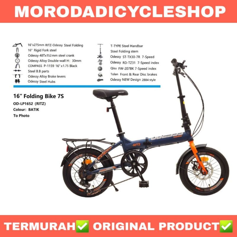 Sepeda Lipat ODESSY RITZ 16" 20" 52 Terbaru 7 Speed Rem Cakram