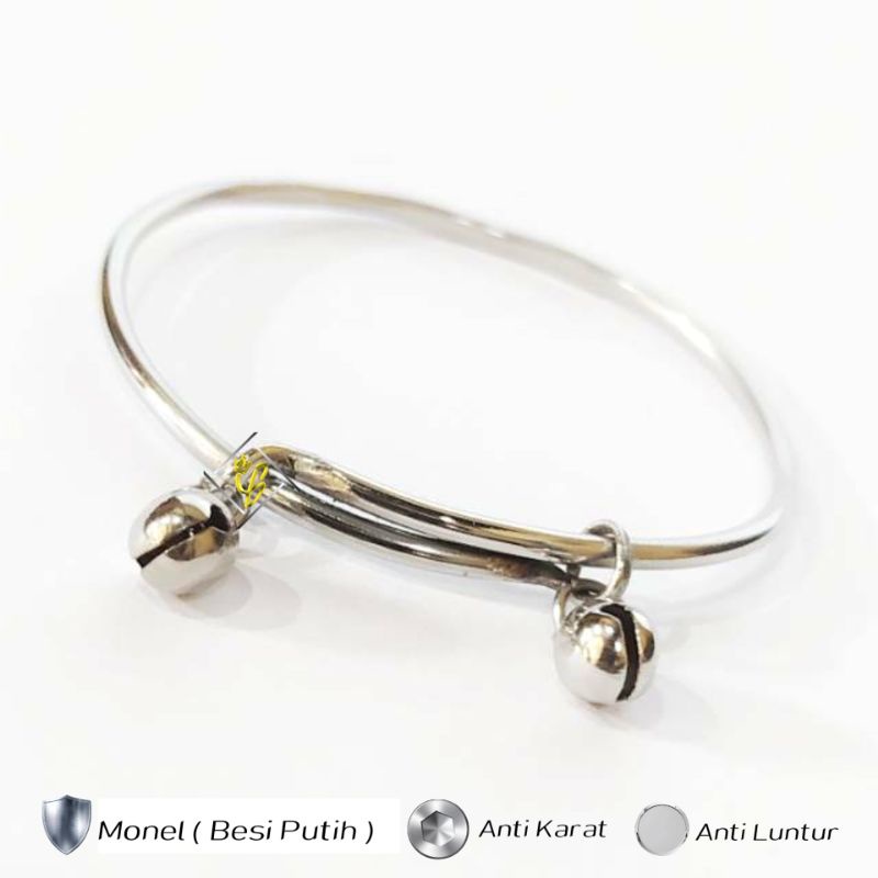 Gelang Monel Anak Bayi Dewasa Asli Anti Karat Perak Silver Besi putih Step Kesehatan