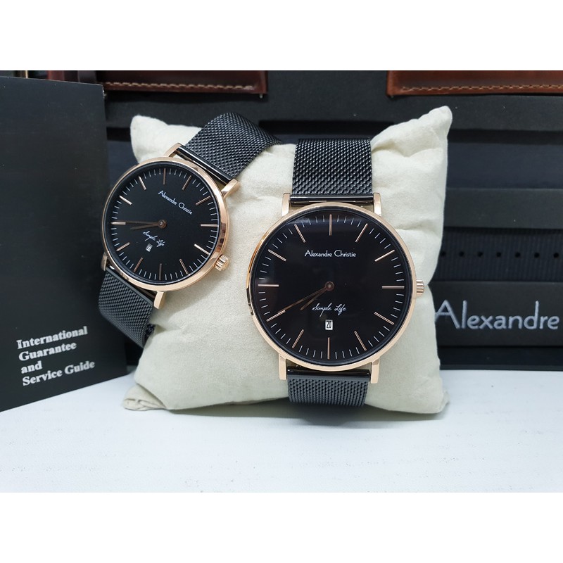Alexandre Christie Ac8566 Rosegold Balck, Jam Tangan Couple,Original