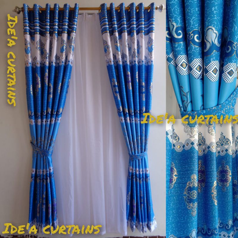 Gorden Pintu Jendela Minimalis Tirai Minimalis Gorden Printing Bunga Biru Gordyn Blackout Import Hor