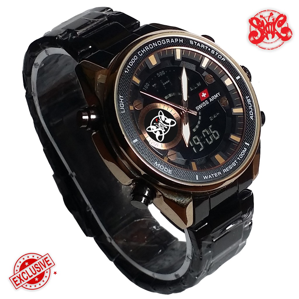 { EXCLUSIVE } JAM TANGAN SLANK CLASIC DUAL TIME ( Rantai Hitam )