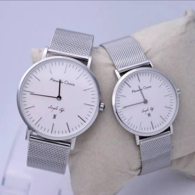 Jam Tangan Alexandre Christie 8566 Couple Silver Original