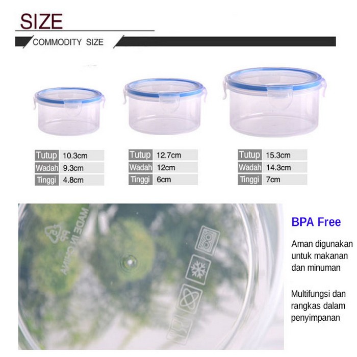 Kotak Makanan Bulat Food Container Set 3in1 Vacuum Seal