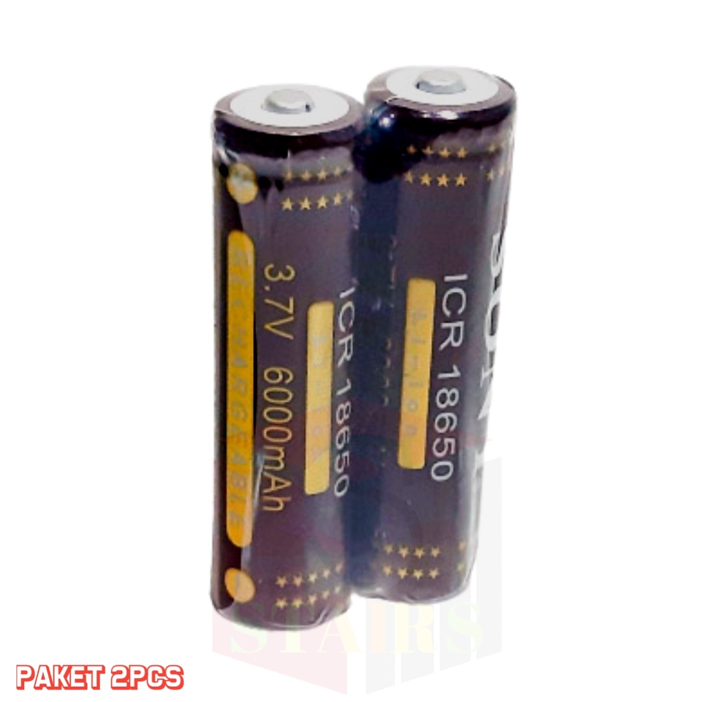 Batterai Charger ICR18650 Li-ion 3.7volt -  6000mAh Warna Coklat isi 2pcs