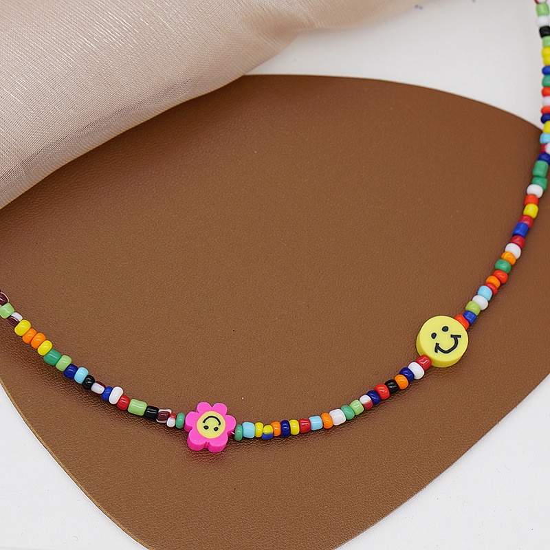 Colorful Smiley Flower Rice Bead Necklace Bohemian Clavicle Chain Necklace