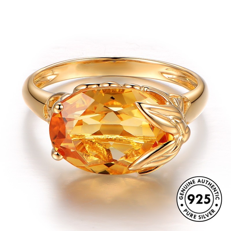 Cincin Sterling Silver 925 Dengan Batu Citrine Mewah Elegan Untuk Wanita