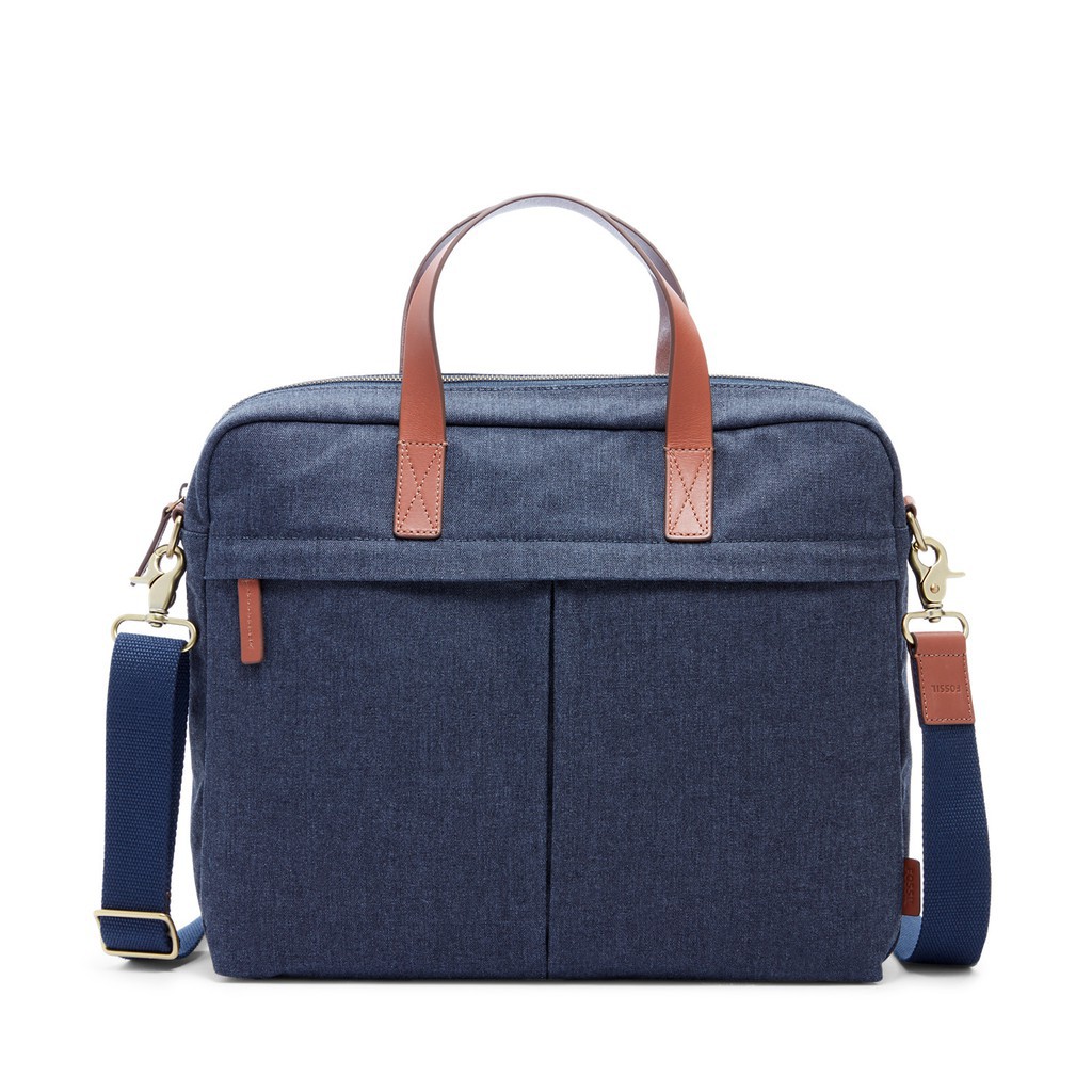Fossil Buckner Canvas Work Bag Navy Tas Selempang Pria MBG9362-400
