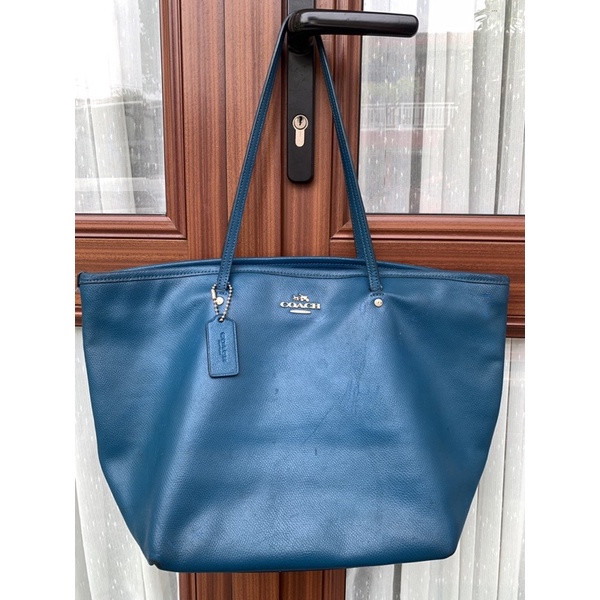 Preloved Coach Tote Bag blue leather