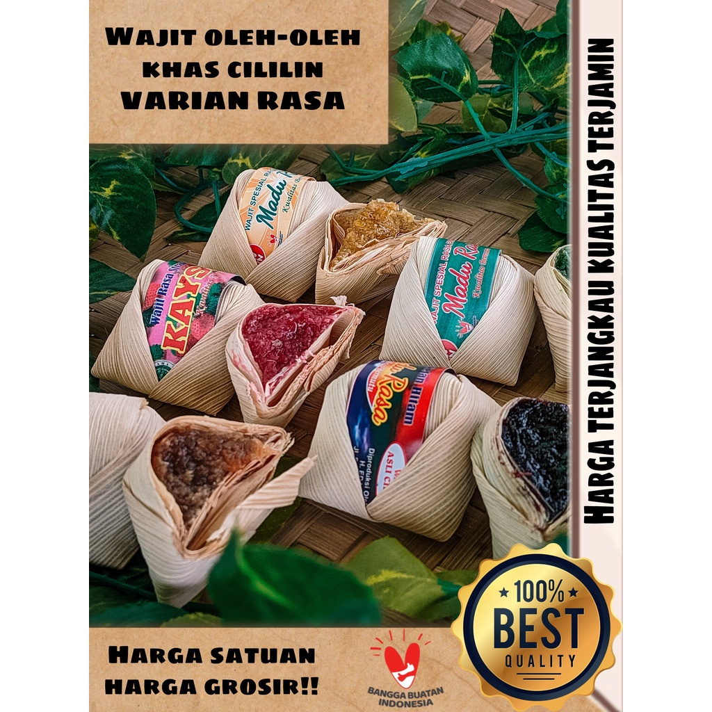 

Wajit / Wajit cililin, Wajik bandung, Wajit cililin bandung varian rasa, Jajanan bandung, Makanan ringan, Makanan ringan murah per bungkus isi 9