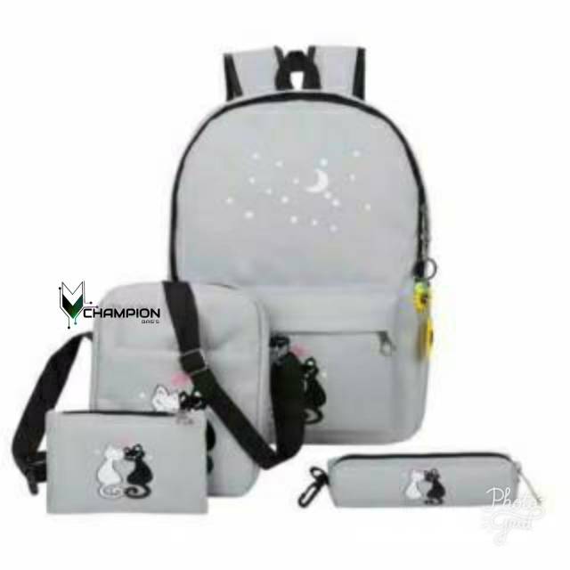 TAS RANSEL ANAK SET MOON CAT BELI 1 DAPAT 4 NIQABIS