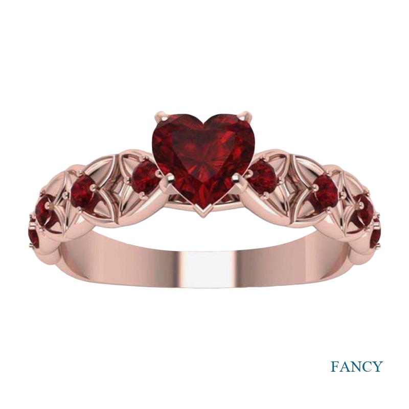 Cincin Rose Gold 18k Bentuk Hati Aksen Berlian Merah Untuk Aksesoris Pesta Pernikahan