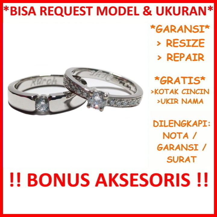 Cincin Kawin Tunangan Platinum Couple Gratis Ukir Nama Bisa Pesan Model Garansi Platina Asli ID662