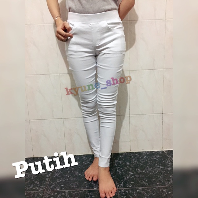  Celana  Panjang  SAYA Polos  Premium PUTIH  Soft Jeans Katun 