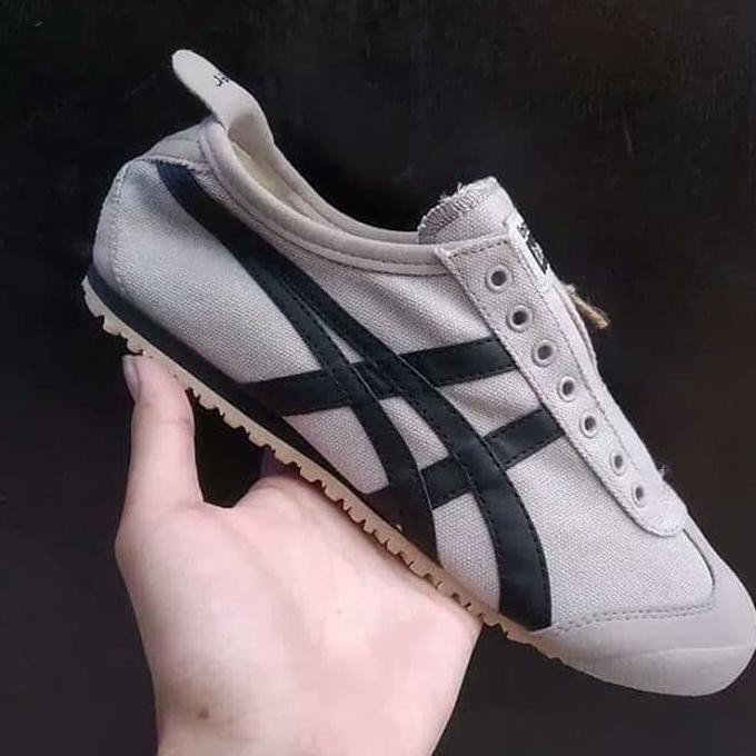 promo onitsuka tiger slip on "grey black" premium terbaru