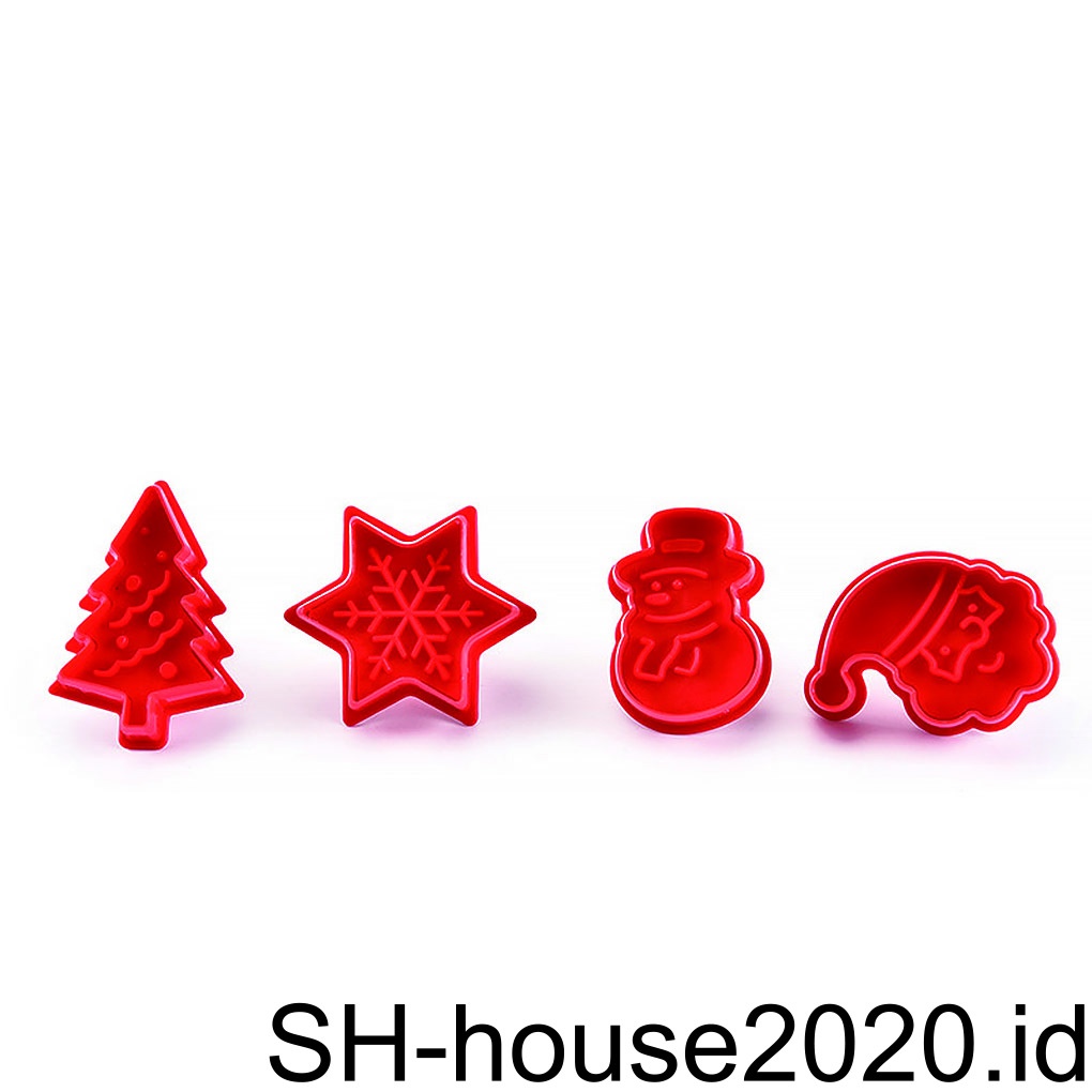 (house2020) 4pcs Cetakan Kue / Coklat / Biskuit / Es Batu Bentuk Santa Claus Untuk Natal / Thanksgiving