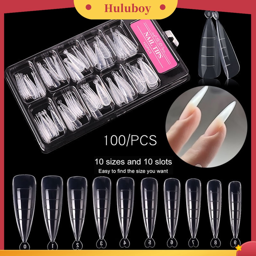 Huluboy Huluboy♡ 100pcs / Set Kuku Palsu Extension Full Coverage Permukaan Halus Untuk Kecantikan