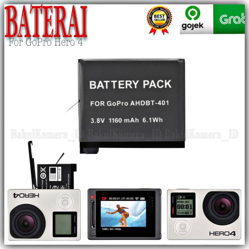 Baterai GoPro Hero 4 Black / Gopro Hero 4 Silver 1600 Mah