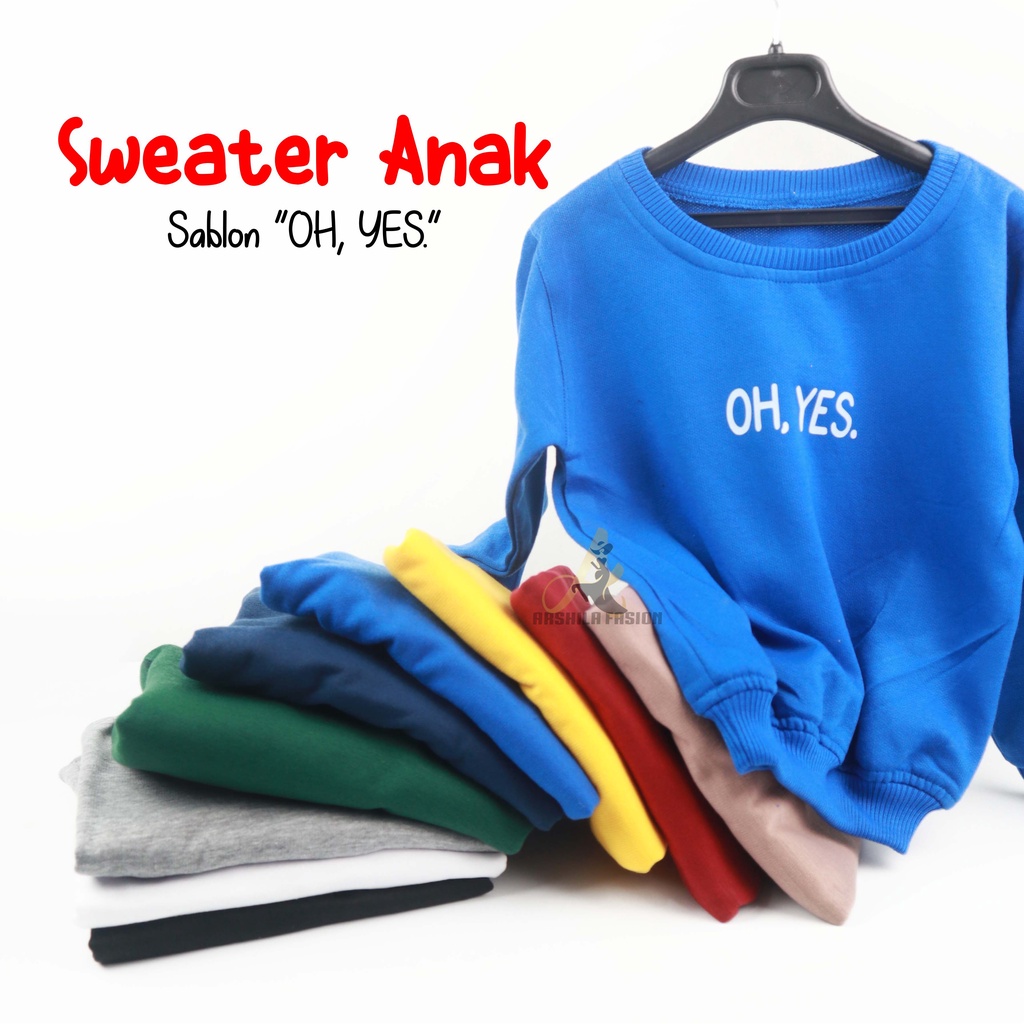 SWEATER POLOS ANAK TANPA KUPLUK SABLON OH YES