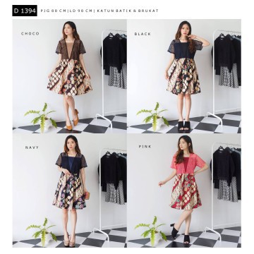 Fashion Dress Batik Brukat Wanita Hello elice ( D 1394 )