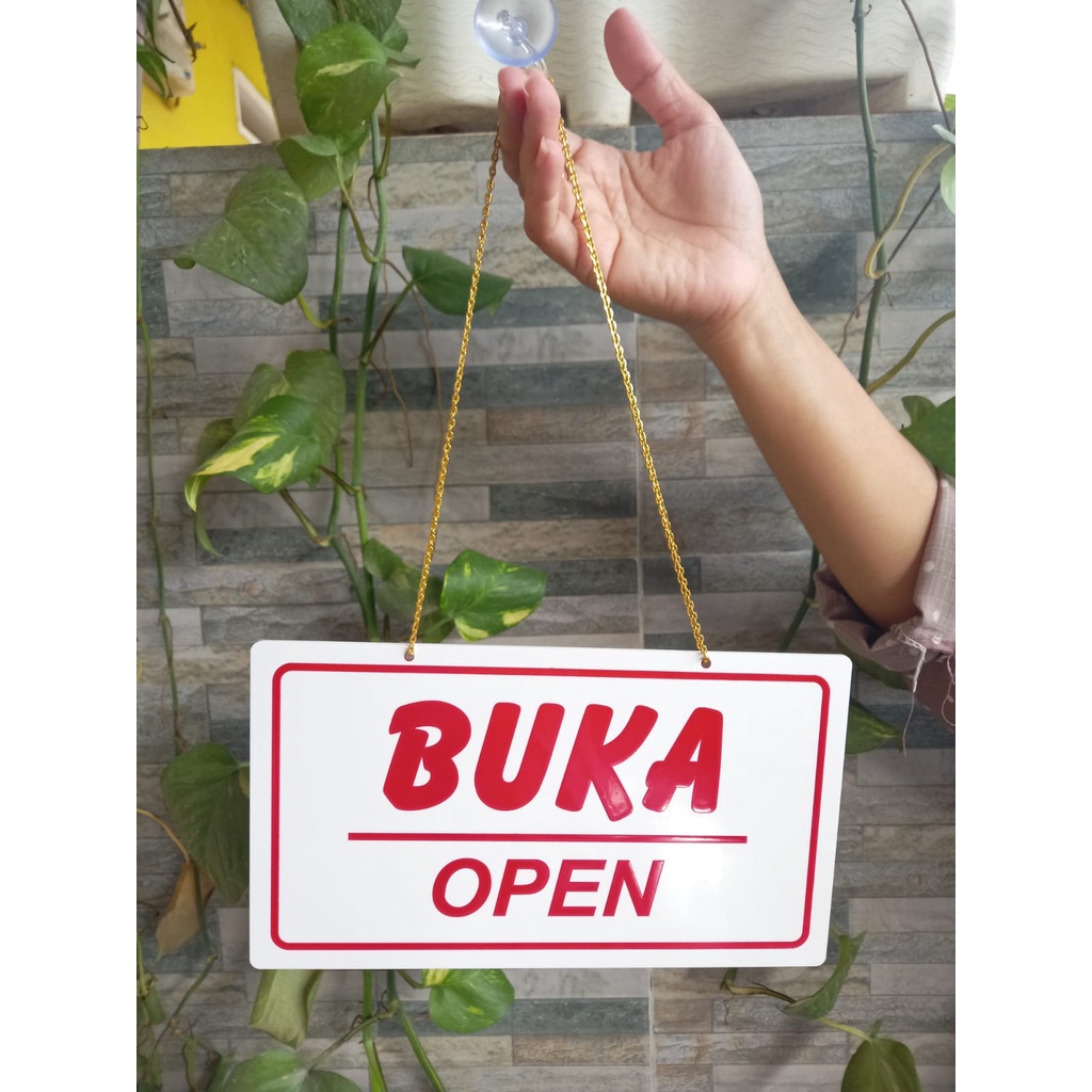 Akrilik open close Siap Pakai/ Acrylic open Close Custom / Buka tutup (Dua sisi, Bonus Rantai, Kop Kaca packing buble)