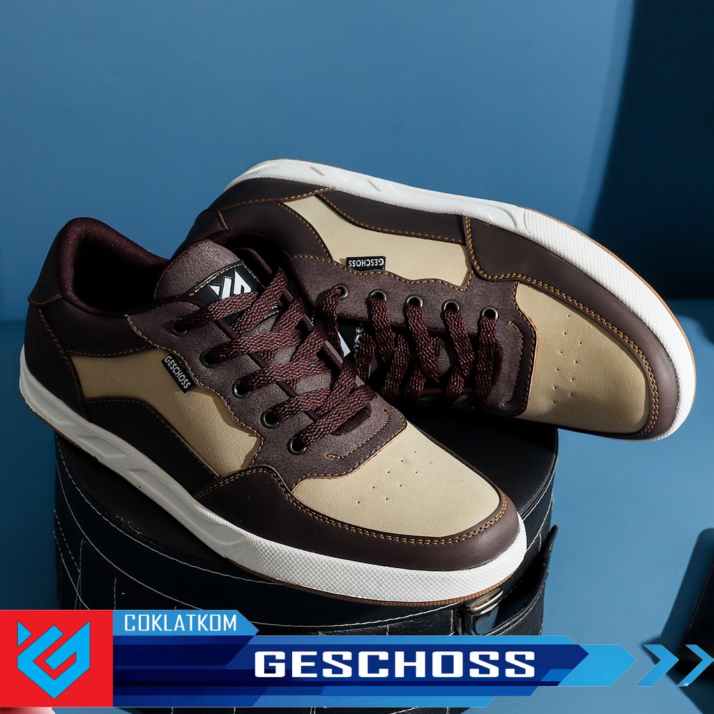 READY STOK Sepatu Sneakers Pria G7834 Putih Kombinasi Brand Geschoaa Sepatu Kets Kuliah Kerja Jalan Jalan Puith Coklat Murah Berkualitas