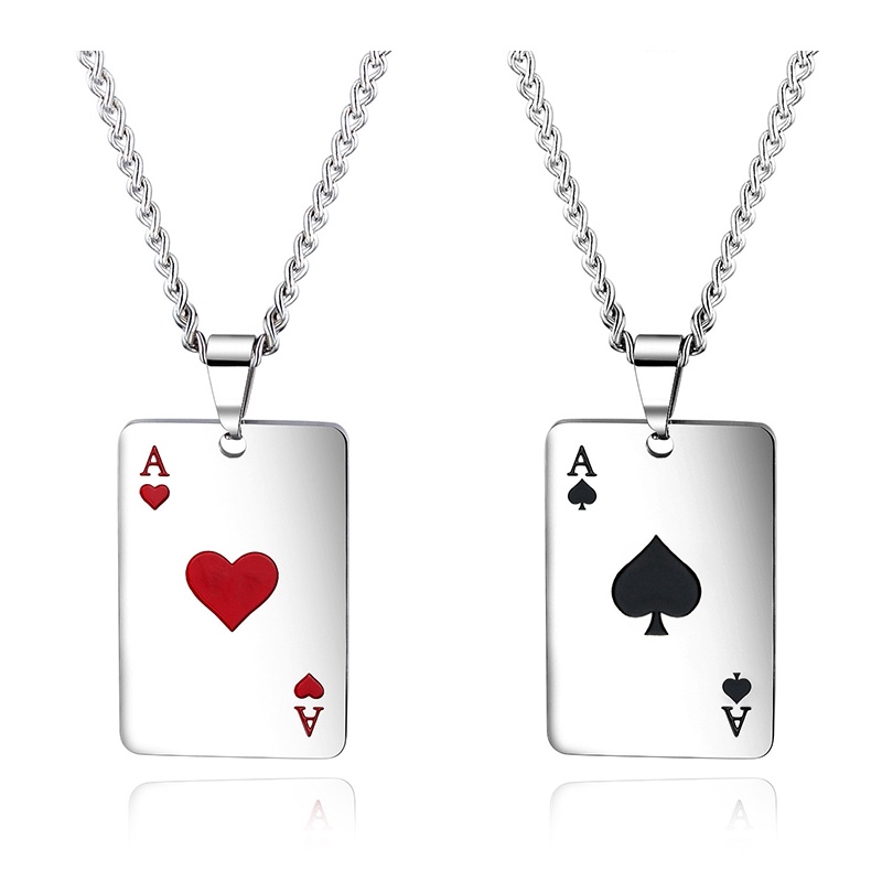 Korea Fashion Poker Kalung Bentuk Hati Kalung Pasangan Wanita Pria Perhiasan Aksesoris