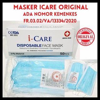  Masker  Medis 3Ply Isi 50 Earloop Masker  Icare Harga 