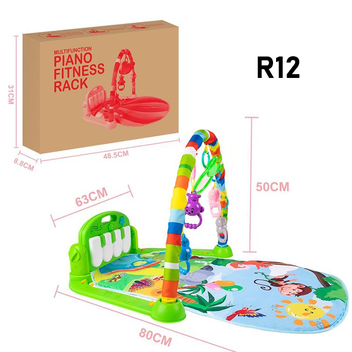 LBS Baby Play Gym Mainan Anak Bayi Rattle & Piano Playmat Matras / Kasur Bayi Playgym Musical-Hijau Forest R12