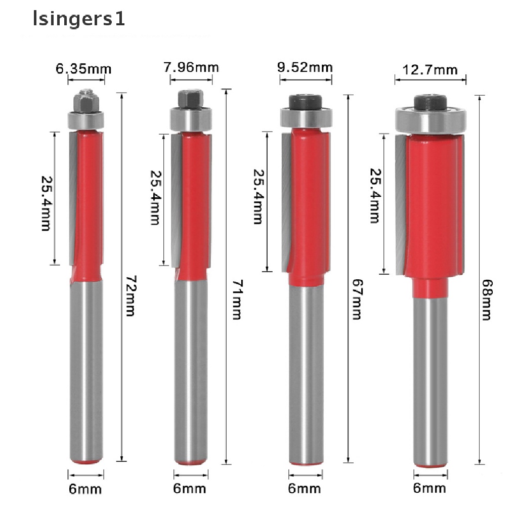 (lsingers1) Mata Profil Shank Flush Trim 6mm 1 / 4 &quot;Untuk Pengerjaan Kayu