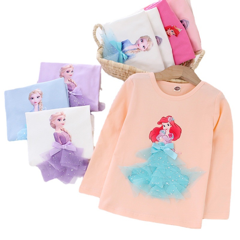 GADIS KEMEJA LENGAN PANJANG 3D KATUN ELSA FROZEN TOP KEMEJA PUTRI DISNEY BLUS ANAK PEREMPUAN T-SHIRT GADIS FASHION PAKAIAN