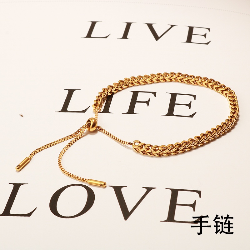 Gelang Serut Kepang Titanium Korea Style Wanita Anti Karat-gold_