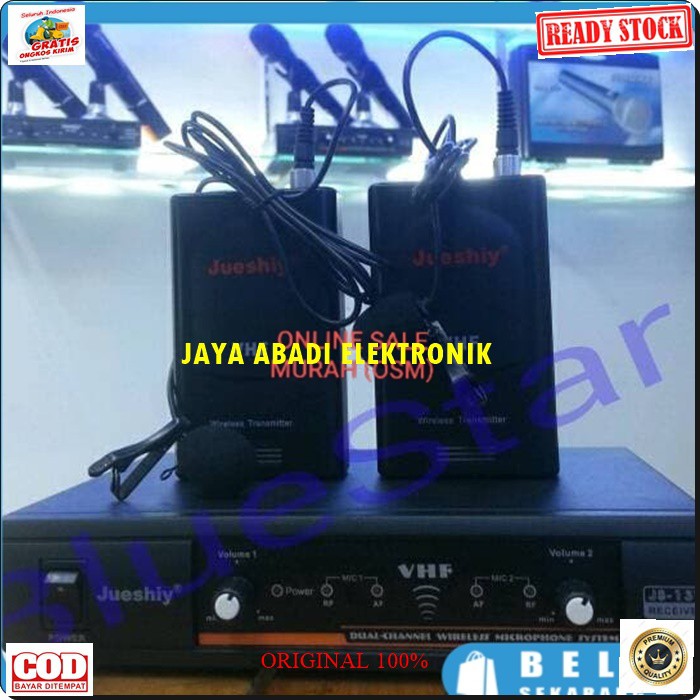 G130 MIC JUESHIY JEPIT WIRELESS SYSTEM DUAL SEPASANG MIKROPONE CONDESOR KLIP TIE BAJU KERAH PRO KARAOKE MIKROPHONE AUDIO SOUND VOKAL PROFESIONAL PRO PANGGUNG  SUARA PEKA COCOK DIGUNAKAN DI ACARA CERAMAH PIDATO MEETING DAN IMAM SHOLAT PAKAI BATERAI