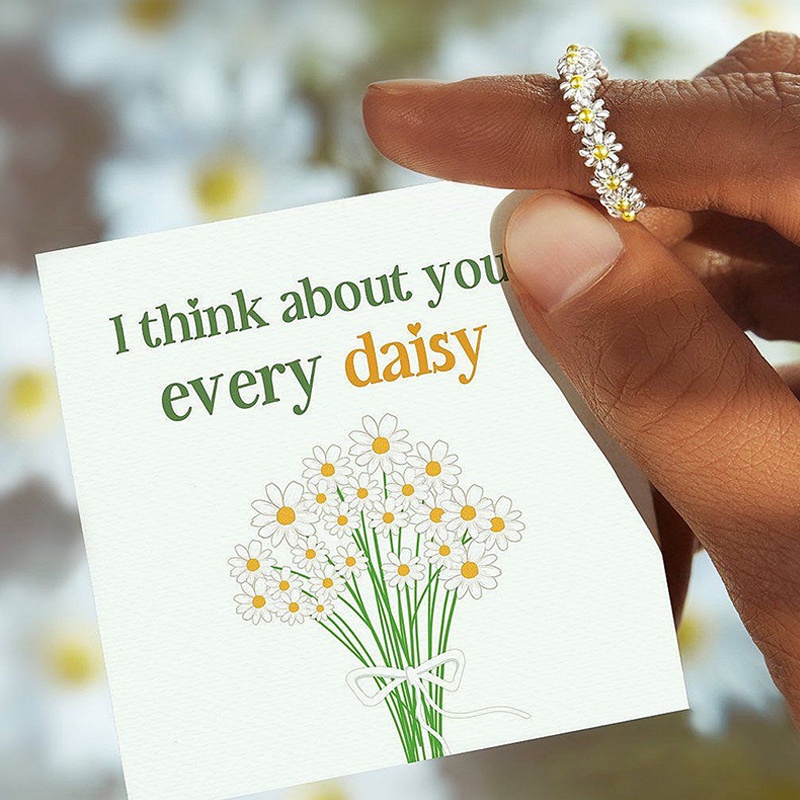 Cincin Model Terbuka Adjustable Desain Bunga Daisy Gaya Vintage Korea Untuk Wanita